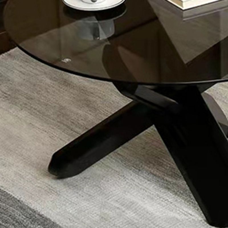 Round 1 Single Coffee Table Tempered Glass Top 3 Legs Wood Cocktail Table Clearhalo 'Coffee & Accent Tables' 'Coffee Tables' 'coffee_tables' 'furn' 'furn_coffee_tables' 'Furniture' 'Living Room Furniture' 1200x1200_ad3779c0-a02b-4347-b9ab-152e2a65d485