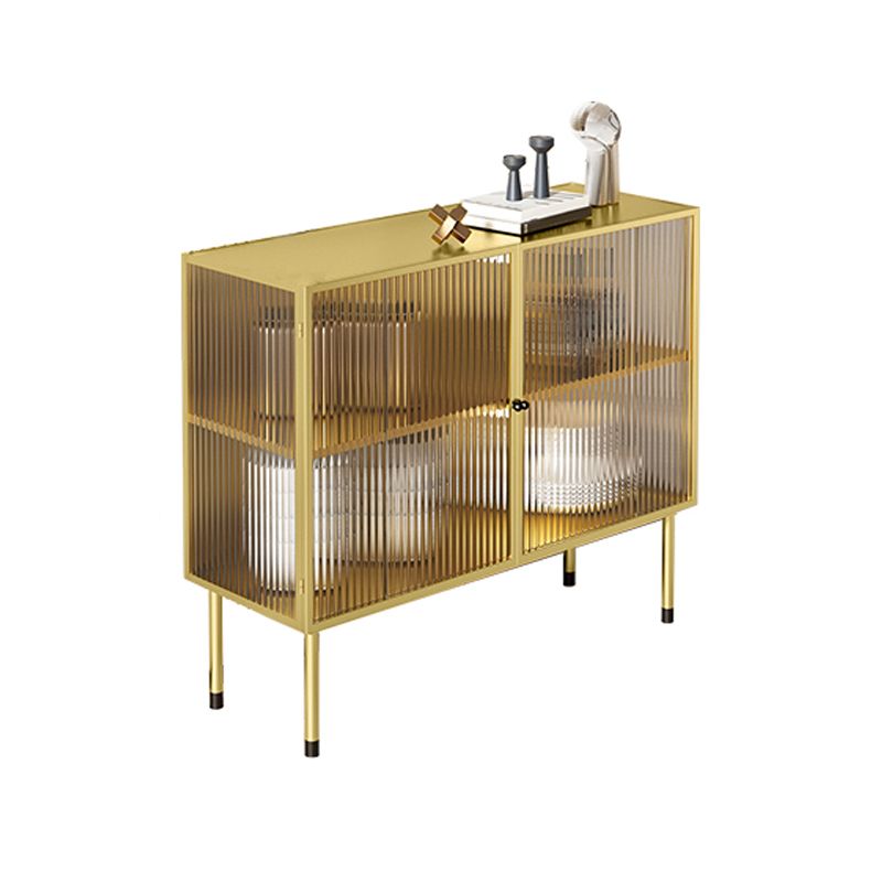 Glam Style Kitchen Buffet Server Glass 2 Door 39.5"L Metal Frame Dining Server Clearhalo 'buffet_sideboard' 'Buffets & Sideboards' 'furn' 'furn_buffet_sideboard' 'Furniture' 'Kitchen & Dining Furniture' 1200x1200_ad38240c-1c33-46ec-b04b-ae7f9443653b