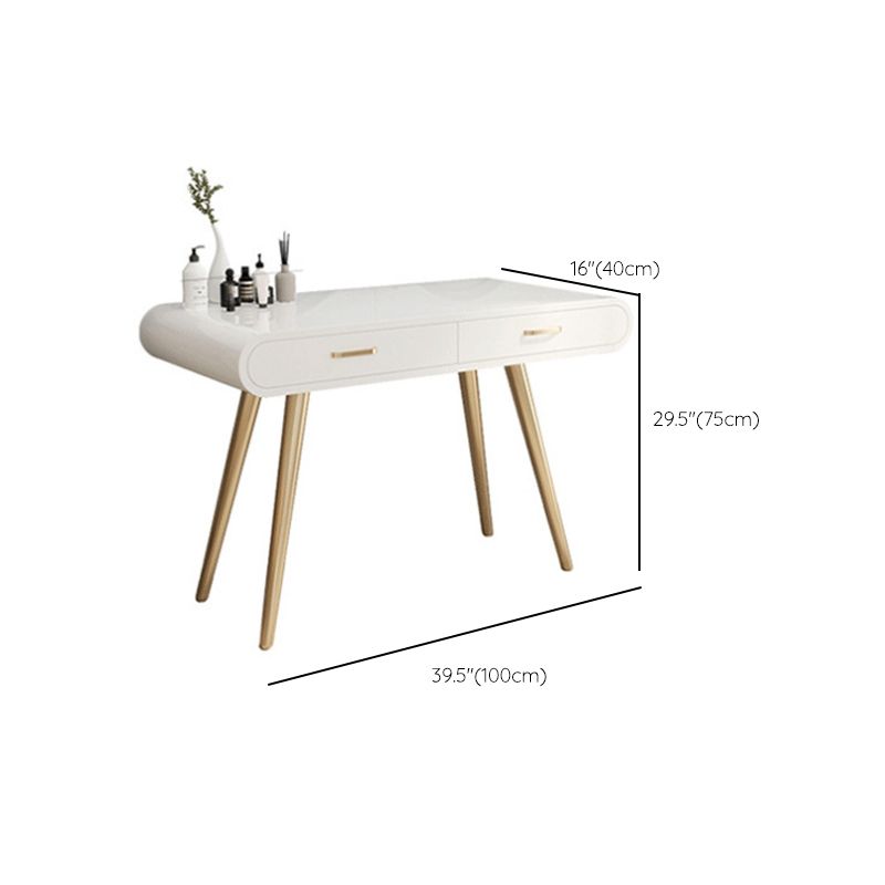 White Wood Makeup Vanity with 2 Drawers Mirrored Dressing Table Stool Set