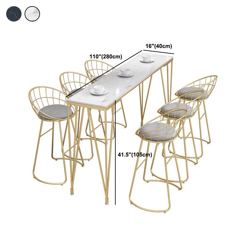 Tavolo da bar rettangolo in stile glam in finta scrivania da bar a base di bistrot marmo