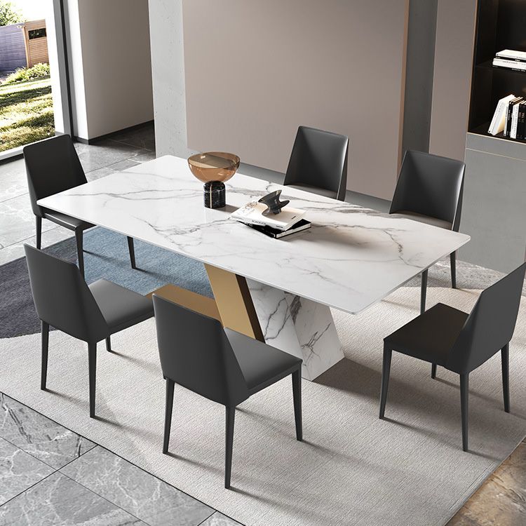 Glam Dining Rectangle Table Sintered Stone Table with Metal Legs for Home Use Clearhalo 'Dining Tables & Seating' 'Dining Tables' 'dining_table' 'furn' 'furn_dining_table' 'Furniture' 'Kitchen & Dining Furniture' 1200x1200_ad468c02-d463-4053-8e6d-c5119215b711
