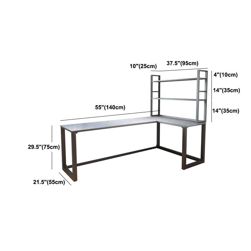 Escritorio de escritura de piedra gris contemporánea Desk de oficina de lanar en trineo L para hogar