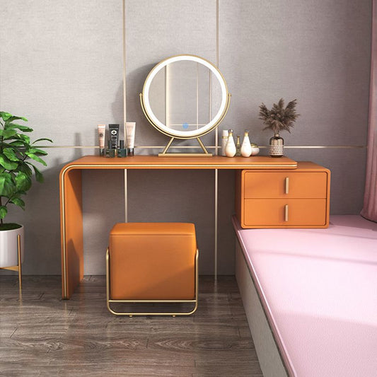 Cassetti doppi glam Camera da letto in pelle finta con tavolo da trucco e vanità per il trucco delle feci