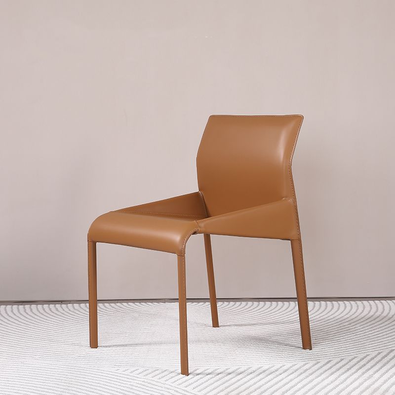 Faux Leather Modern Dining Chair Matte Finish Solid Back Indoor Chair