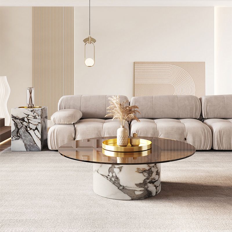 Round No Distressing Coffee Table Glass Pedestal Tropical Single Coffee Table Clearhalo 'Coffee & Accent Tables' 'Coffee Tables' 'coffee_tables' 'furn' 'furn_coffee_tables' 'Furniture' 'Living Room Furniture' 1200x1200_ad4b63d1-8b71-469b-88d7-ffb2a72db8ab