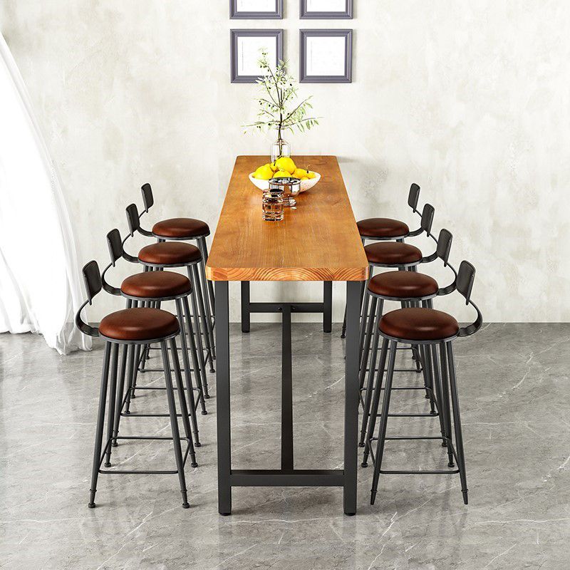 Metal Frame Industrial Bistro Table Brown Pine Wood Top Bar Table Clearhalo 'Bar Furniture' 'Bar Tables' 'bar_tables' 'furn' 'furn_bar_tables' 'Furniture' 'Kitchen & Dining Furniture' 1200x1200_ad4c0159-5066-442c-a26d-8474ddcc21f8