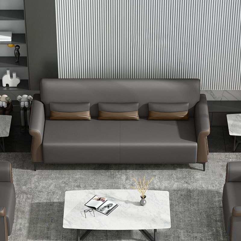 Flared Arm Sofa 30.31" High Faux Leather Sofa with Loose Back