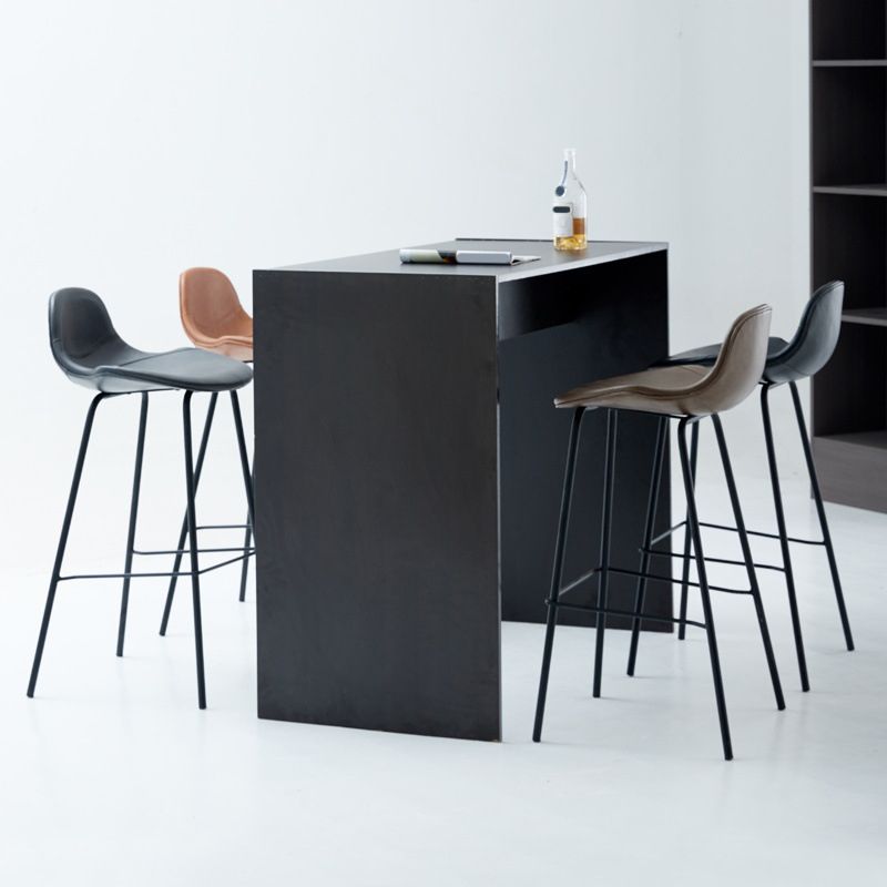Taburete de bar sin brazos de cuero, taburete moderno con respaldo para comedor