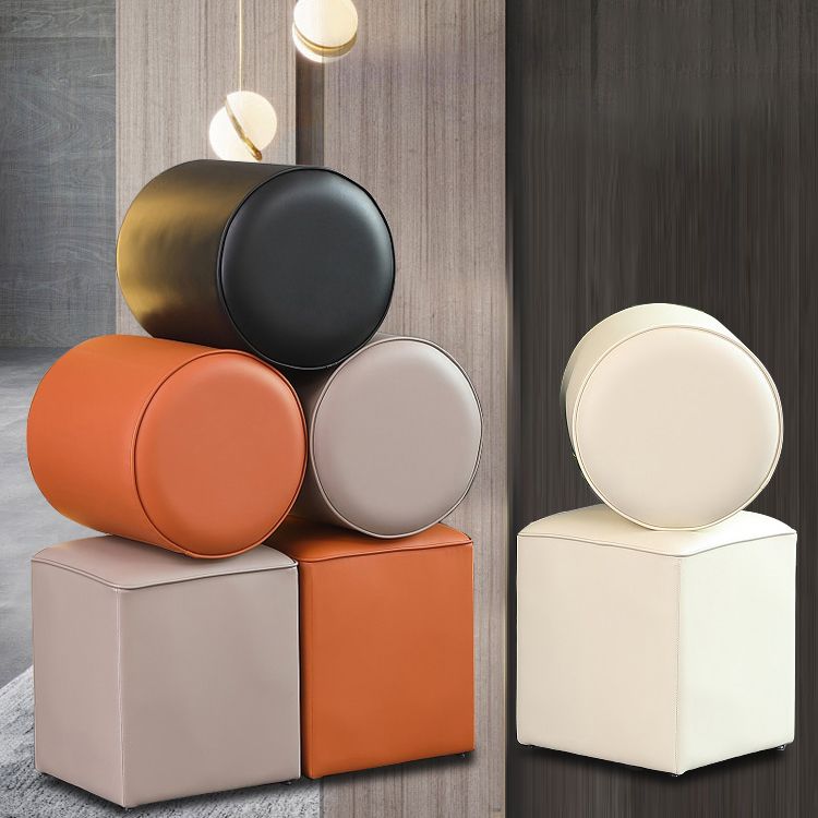 Minimalist Square Footstool Ottoman Pure Color Genuine Leather Ottoman