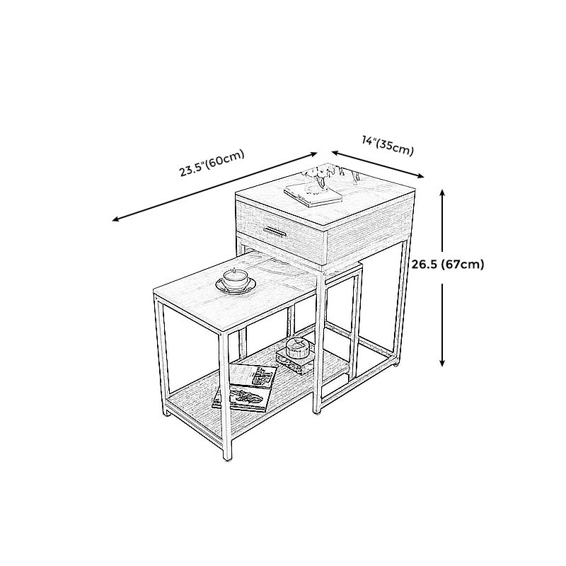 Contemporary Living Room Sofa Side Table Stone Top End Table with Drawer and Shelf Clearhalo 'Coffee & Accent Tables' 'End & Side Tables' 'end_side_tables' 'furn' 'furn_end_side_tables' 'Furniture' 'Living Room Furniture' 1200x1200_ad5c56b7-42e5-4225-897c-b7ab4d23564e