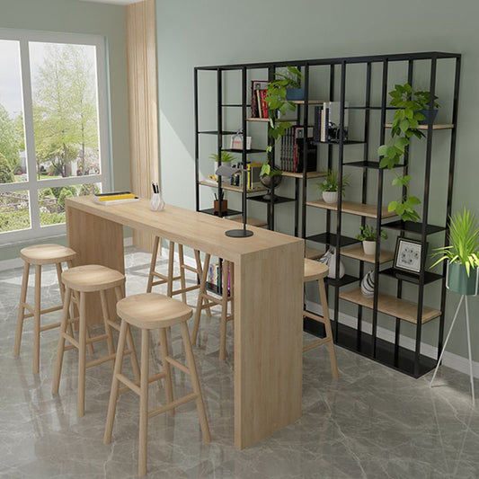 Modern Rectangle Bar Table Set 1/7 Pcs Solid Wood Bar Table and Backless Stools