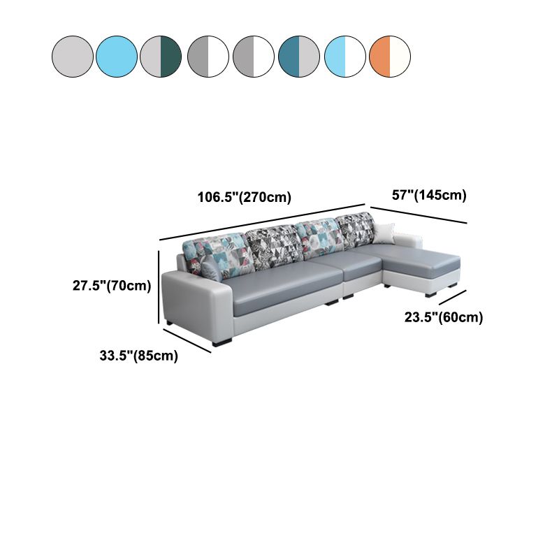 Scandinavian Faux Leather Sectional with Square Arm for Four People