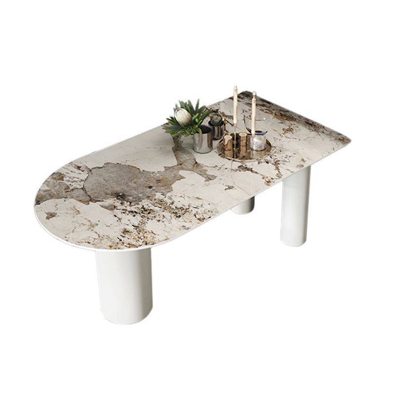Stone Top Dining Table Traditional Luxury Dining Table with 3 Legs Base in White