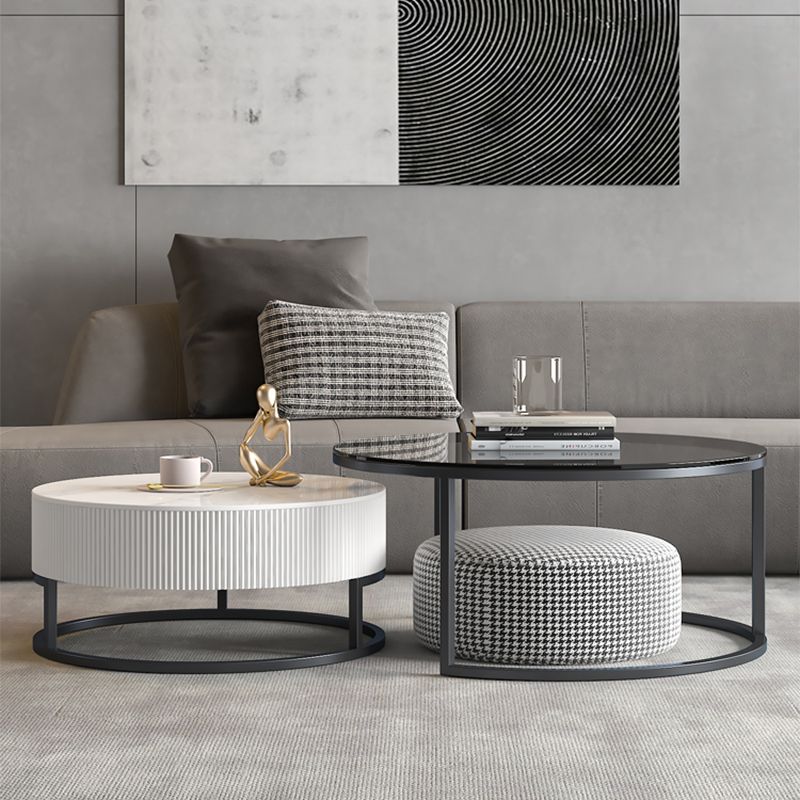 Frame Coffee Table Glass Top Cocktail Table with Storage Drawers