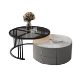 Contemporary Cocktail Table Round Glass / Slate Coffee Table with Drawers Clearhalo 'Coffee & Accent Tables' 'Coffee Tables' 'coffee_tables' 'furn' 'furn_coffee_tables' 'Furniture' 'Living Room Furniture' 1200x1200_ad671242-2f4e-4b1c-9ec0-5cbfff3861b7