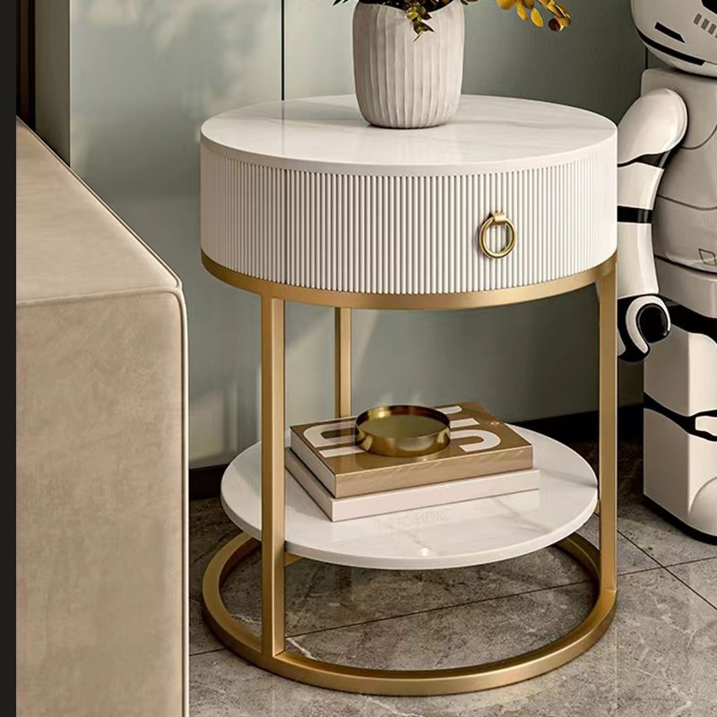 Frame Glam Style Side Table 22.83" Tall Stone Top Side Table with Storage Clearhalo 'Coffee & Accent Tables' 'End & Side Tables' 'end_side_tables' 'furn' 'furn_end_side_tables' 'Furniture' 'Living Room Furniture' 1200x1200_ad68d1cd-8650-4cb2-be0a-17b713297319