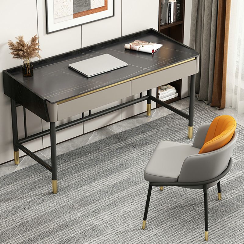 Contemporary Writing Desk Antique Finish Computer Desk with 2 Drawers Clearhalo 'furn' 'furn_office_desk' 'Furniture' 'Office Desks' 'Office Furniture' 'office_desk' 1200x1200_ad692392-d612-4f2a-af1f-d66a0d6b9830