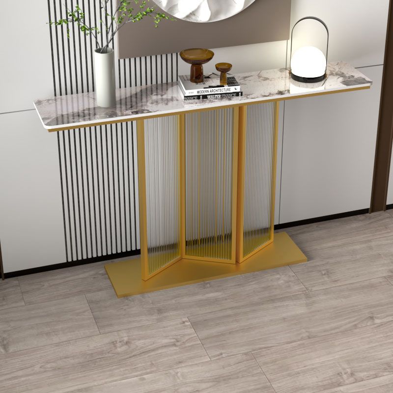 Glam Rectangle Shape Console Sofa Table with Stone Top for Hall