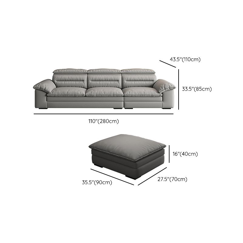 Contemporary Faux Leather Light-grey Sewn Pillow Back Pillow Top Arm Sofa