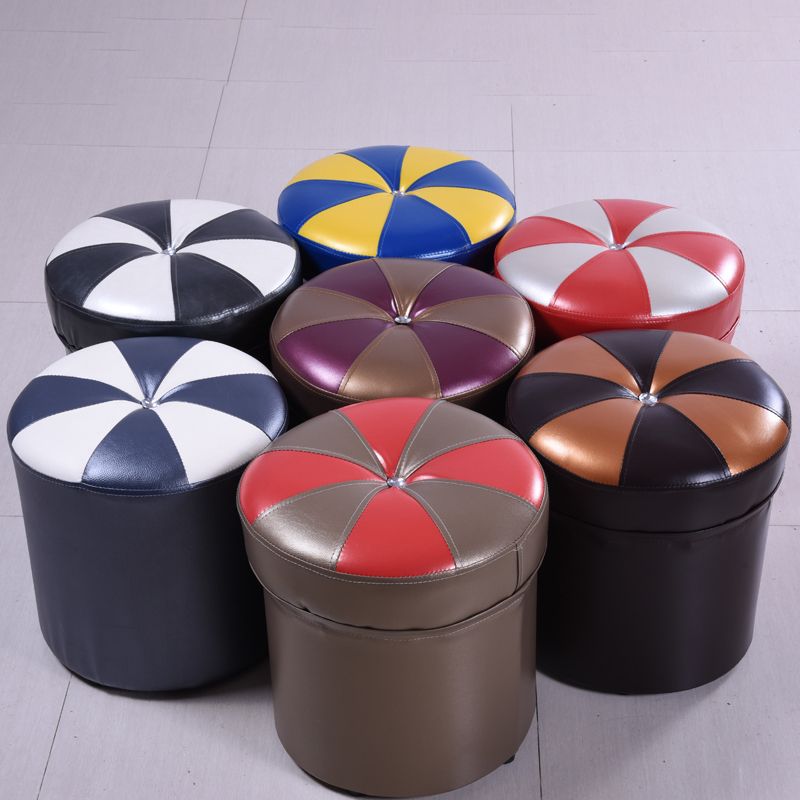 Minimalist Round Ottoman Contrast Panel Faux Leather Indoor Round Chair Ottoman Clearhalo 'furn' 'furn_ottomans_poufs' 'Furniture' 'Living Room Furniture' 'Ottomans & Poufs' 'ottomans_poufs' 1200x1200_ad6eb069-0f95-4931-9b7a-a407ad040ff2