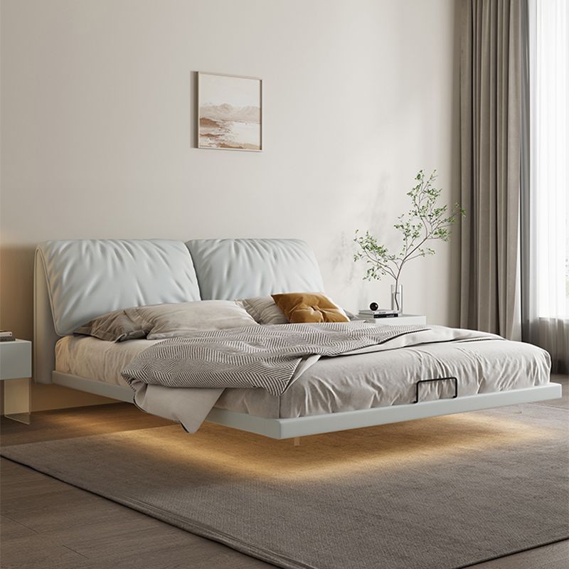 Glam Wood and Upholstered Headboard Bed Steel Frame Standard Bed Clearhalo 'Bedroom Furniture' 'Beds' 'furn' 'furn_beds' 'Furniture' 1200x1200_ad6ebb54-e24c-4393-8d96-43dad1d57f61