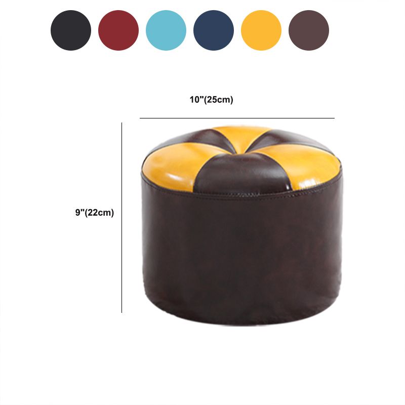 Vintage Indoor Leather Ottoman Patchwork Color Block Round Tufted Pouf Ottoman Clearhalo 'furn' 'furn_ottomans_poufs' 'Furniture' 'Living Room Furniture' 'Ottomans & Poufs' 'ottomans_poufs' 1200x1200_ad708cff-8a38-4f90-b9e4-b2c28ba960fc