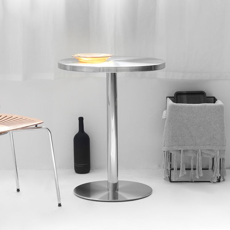 Industrial Dining Room Table Stainless Steel Table with Pedestal Table for Home Kitchen Dinner Clearhalo ' dining_table' 'Dining Tables & Seating' 'Dining Tables' 'furn' 'furn_dining_table' 'Furniture' 'furniture_dining_table' 'Kitchen & Dining Furniture' 'kitchen&dining_furn' 'kitchen' 'kitchen_dining_table' 1200x1200_ad71f3a2-fa50-4021-8293-e4ad0f84a4ce