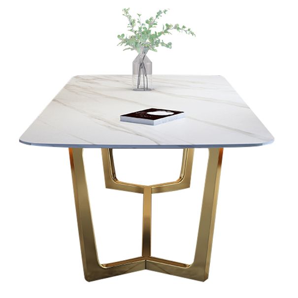 Rectangle Shape Glam Dining Table White Fixed Table with Sintered Stone Clearhalo 'Dining Tables & Seating' 'Dining Tables' 'dining_table' 'furn' 'furn_dining_table' 'Furniture' 'furniture_dining_table' 'Kitchen & Dining Furniture' 1200x1200_ad74a654-ef4a-4efd-99b3-6e06322f32e5