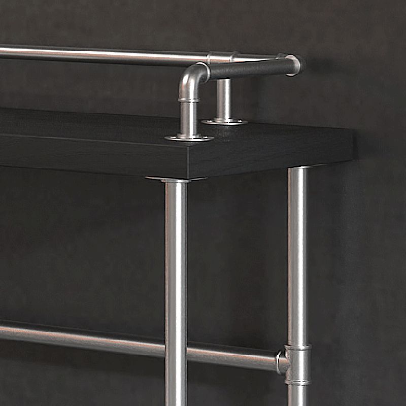 Industrial Black Wood Pub Table with Rectangle Table Top Silver Trestle Table - 42" H Clearhalo 'Bar Furniture' 'Bar Tables' 'bar_tables' 'furn' 'furn_bar_tables' 'Furniture' 'furniture_bar_tables' 'Kitchen & Dining Furniture' 1200x1200_ad78bbd2-22bb-4a86-8fc2-b8248bf5d631