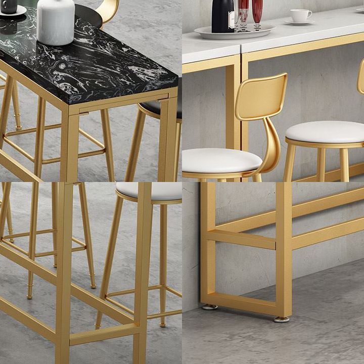 Rectangle Bar Dining Table Contemporary Bar Table with Trestle Base in Gold