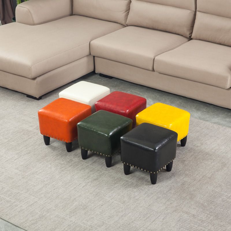 Glam Ottoman Faux Leather Upholstered Solid Color Square Ottoman with Nailhead Trim Clearhalo 'furn' 'furn_ottomans_poufs' 'Furniture' 'Living Room Furniture' 'Ottomans & Poufs' 'ottomans_poufs' 1200x1200_ad7c117b-0da3-446f-982d-f45e2fd6e189