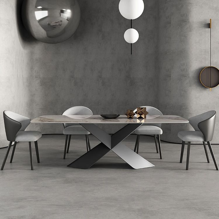 Modern Sintered Stone Dining Set with Rectangle Tabale and Metal Base Dining Room Furniture Set Clearhalo 'Dining Room Sets' 'Dining Tables & Seating' 'dining_room_set' 'furn' 'furn_dining_room_set' 'Furniture' 'furniture_dining_room_set' 'Kitchen & Dining Furniture' 'kitchen&dining_furn' 'kitchen' 1200x1200_ad7fa2e5-9afc-465d-b86c-479379ec08a2