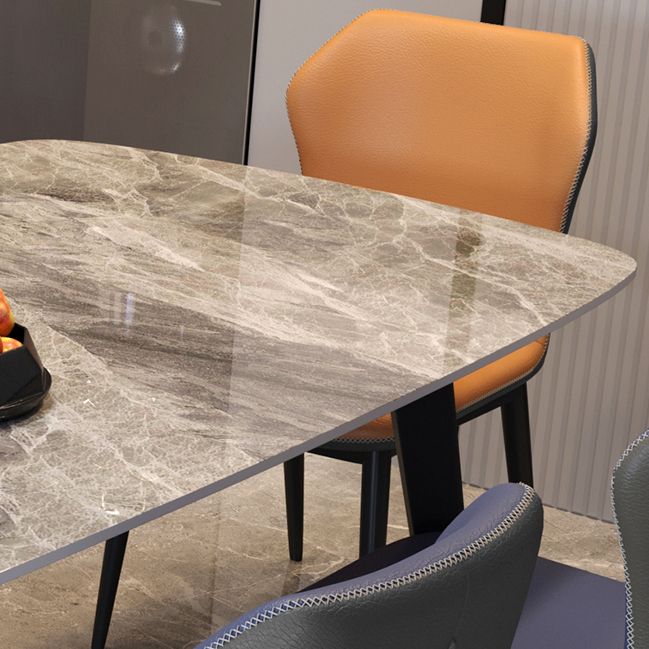 Mesa de comedor de estilo moderno Mesa rectangular de piedra sinterizada con base de metal