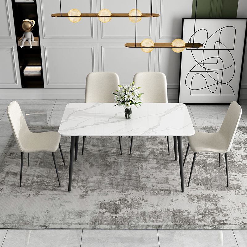 Simple Sintered Stone Kitchen Dining Table Rectangle White Dining Table with 4 Legs Base Clearhalo ' dining_table' 'Dining Tables & Seating' 'Dining Tables' 'Furniture' 'furniture_dining_table' 'Kitchen & Dining Furniture' 'kitchen&dining_furn' 'kitchen' 'kitchen_dining_table' 1200x1200_ad847e9f-3607-4117-8d0a-c31b709dd1f4