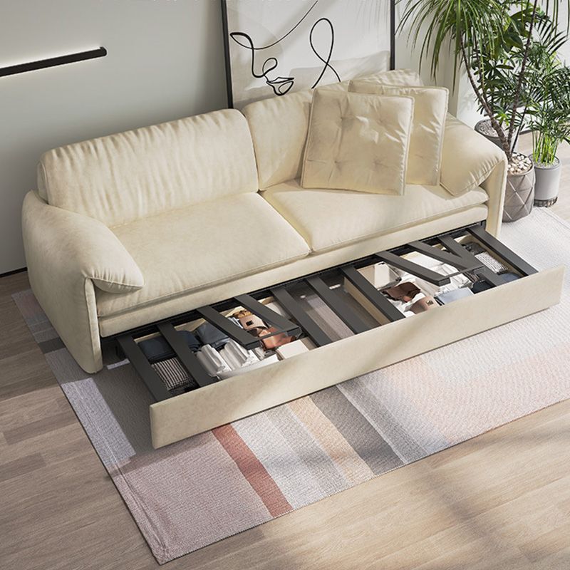 Glam Style White Futon Sleeper Sofa Bed in Velvet with Storage Clearhalo 'furn' 'furn_futons' 'Furniture' 'Futons & Daybeds' 'Futons' 'Living Room Furniture' 1200x1200_ad84b30e-4eeb-4dc0-87cf-59c5398ce75a