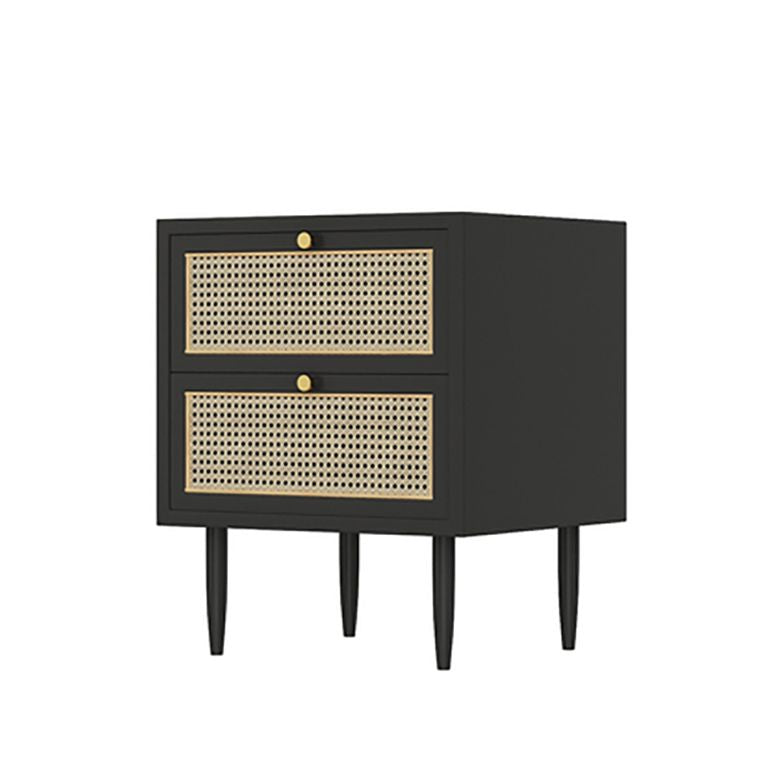 Wicker & Rattan Modern Night Table Solid Wood 2-Drawer Storage Nightstand in Black/White Clearhalo 'Bedroom Furniture' 'furn' 'furn_night_stand' 'Furniture' 'night_stand' 'Nightstands' 1200x1200_ad85f2a7-7b7e-4b81-828a-b1c0159a6712