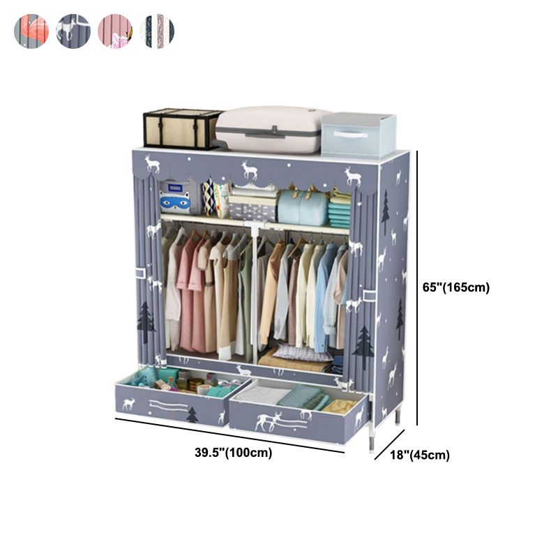 Modern Style Wardrobe Armoire Steel Frame Home Wardrobe with Drawers