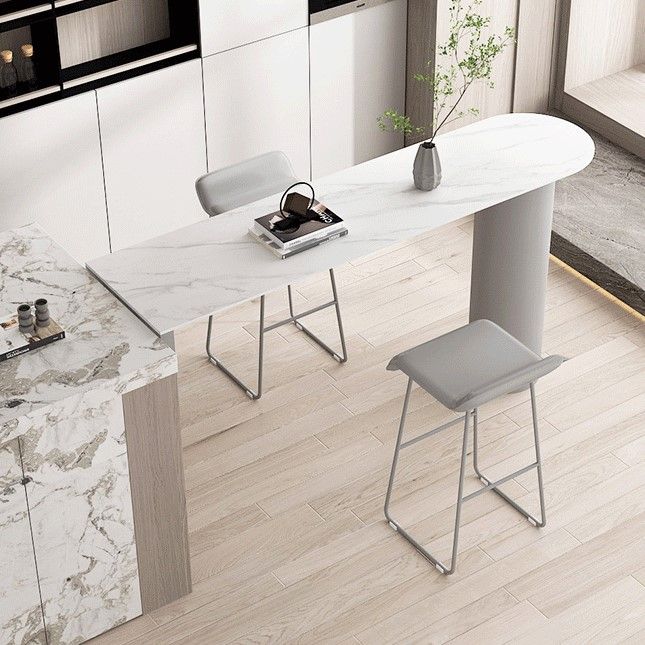 Cafe and Break-room Bistro Accent Dining Table Modern Stone Double Pedestal Counter Table Clearhalo 'Bar Furniture' 'Bar Tables' 'bar_tables' 'furn' 'furn_bar_tables' 'Furniture' 'furniture_bar_tables' 'Kitchen & Dining Furniture' 'kitchen&dining_furn' 'kitchen' 1200x1200_ad881ea5-e819-4017-8373-0d622fbf1a42