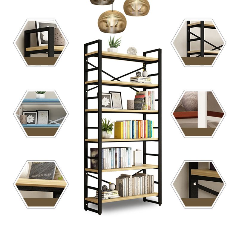 Contemporary Metal and Wooden Shelf Bookcase Open Book Shelf for Study Room