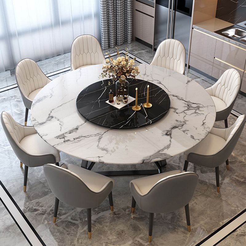 Round Sintered Stone Dining Table Modern Turntable Furniture with Metal Base for Office