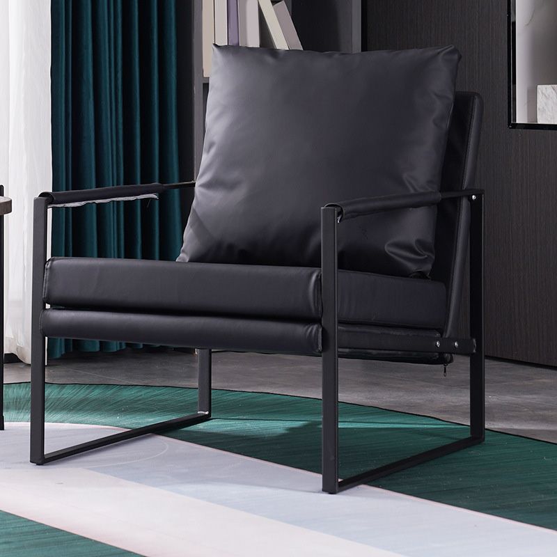 Sled Based Square Arms Faux Leather Arm Chair with Pillow Back