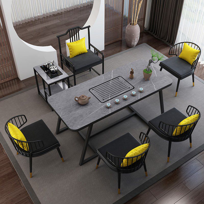 Tavolo in metallo e pietra glam in stile famiglia rettangolare tavolo da pranzo