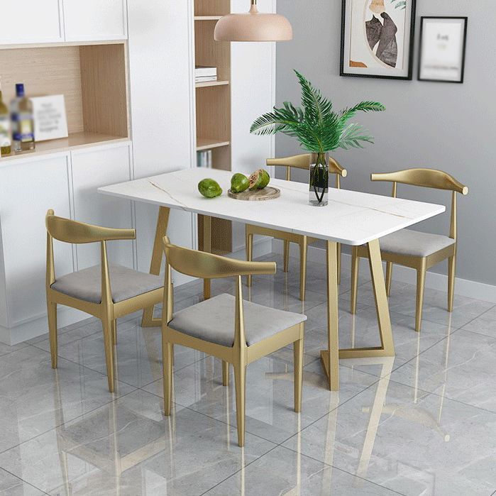 Glam Style 1/5 Pieces Dining Set with Rectangle Stone Top Table for Dining Room Clearhalo 'Dining Room Sets' 'Dining Tables & Seating' 'dining_room_set' 'furn' 'furn_dining_room_set' 'Furniture' 'furniture_dining_room_set' 'Kitchen & Dining Furniture' 'kitchen&dining_furn' 'kitchen' 1200x1200_ad9352c4-0b0b-4b5f-a81f-81fe0765807e