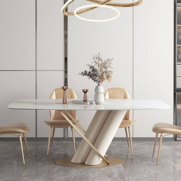 Modern Style Sintered Stone Dining Set with White Rectangle Shape Table and Trestle Base Clearhalo 'Dining Room Sets' 'Dining Tables & Seating' 'dining_room_set' 'Furniture' 'furniture_dining_room_set' 'Kitchen & Dining Furniture' 'kitchen&dining_furn' 'kitchen' 1200x1200_ad952dac-6c20-4141-bd2b-b5819dce6a5e
