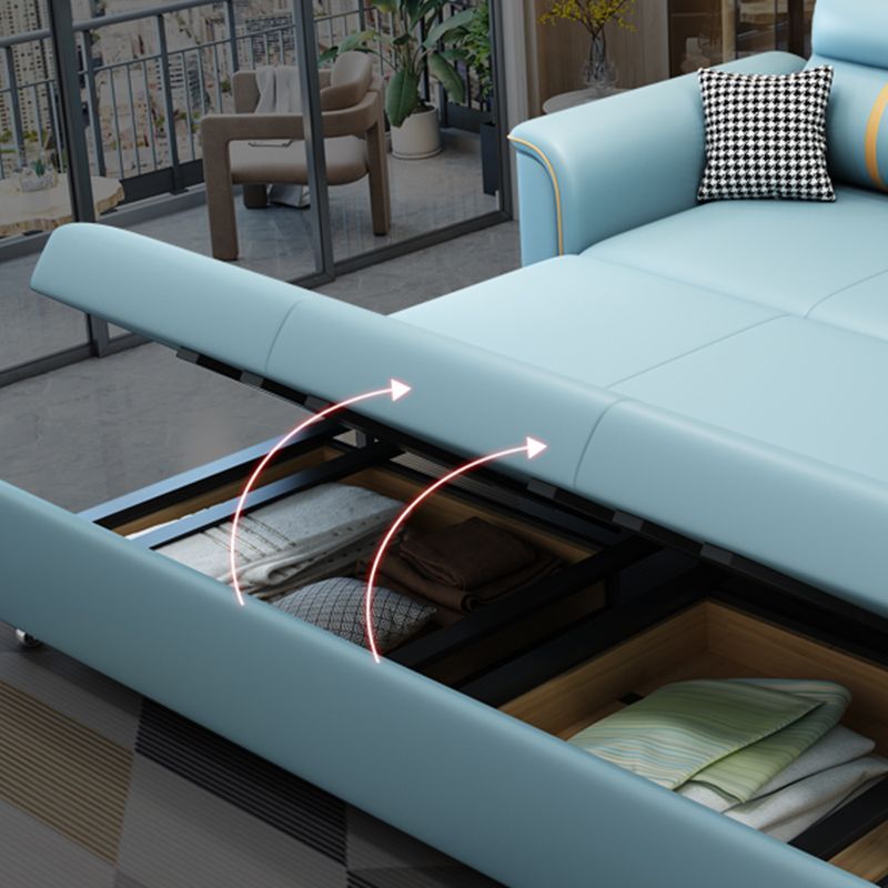 Faux Leather Sofa Bed with Pillows Sofa in Azure with Storage Clearhalo 'furn' 'furn_futons' 'Furniture' 'Futons & Daybeds' 'Futons' 'Living Room Furniture' 1200x1200_ad95eb77-70f4-40c1-8178-dadc5a5f8eca