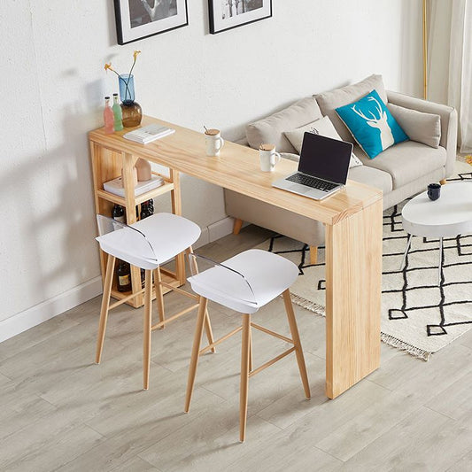 Modern Beige Wood Bar Dining Table Rectangle Indoor Bistro Table with Shelf Clearhalo 'Bar Furniture' 'Bar Tables' 'bar_tables' 'furn' 'furn_bar_tables' 'Furniture' 'furniture_bar_tables' 'Kitchen & Dining Furniture' 1200x1200_ad976035-0079-4431-bbf4-21f2aee43846