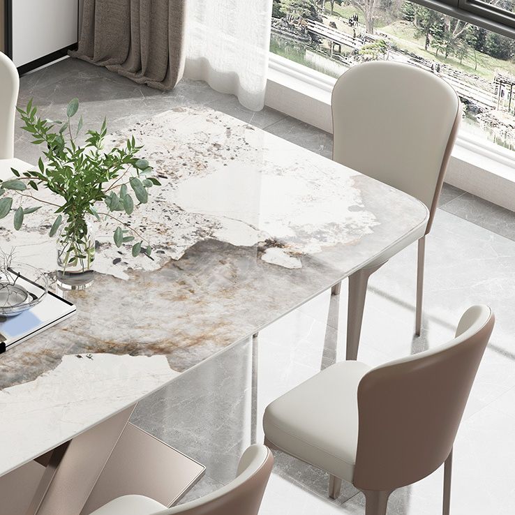 Sintered Stone Top Dining Table Rectangle Kitchen Table with Metal Pedestal Clearhalo ' dining_table' 'Dining Tables & Seating' 'Dining Tables' 'furn' 'furn_dining_table' 'Furniture' 'furniture_dining_table' 'Kitchen & Dining Furniture' 'kitchen&dining_furn' 'kitchen' 'kitchen_dining_table' 1200x1200_ad98af9b-9b46-4390-b4d4-02e7c35924f4