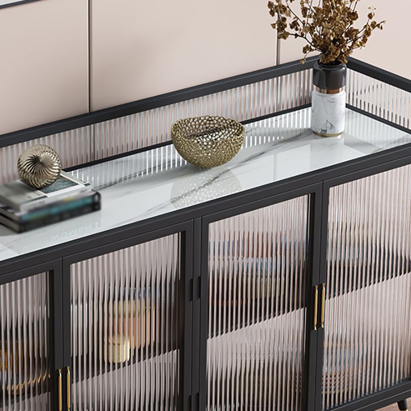 Glam Iron Sideboard Glass Doors Dining Server with Stone Countertop for Living Room Clearhalo 'buffet_sideboard' 'Buffets & Sideboards' 'furn' 'furn_buffet_sideboard' 'Furniture' 'furniture_buffet_sideboard' 'Kitchen & Dining Furniture' 1200x1200_ad9b22b7-eb9a-474c-9b83-2261fb18293a