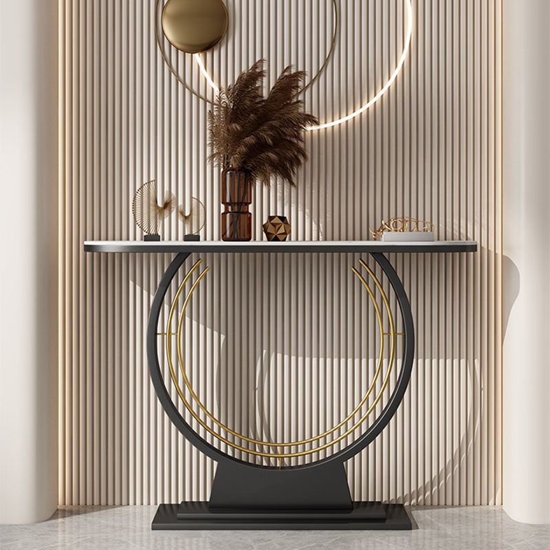 Zeitgenössischer Eisenkonsole Sofa Tischstein Halb Mondendtisch für Halle