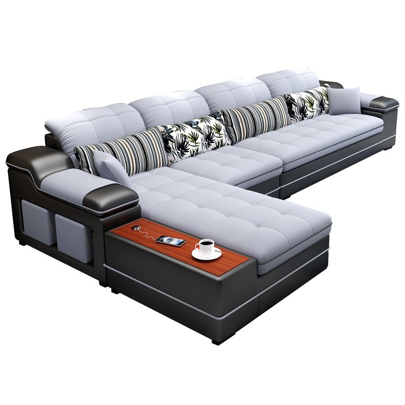 Contemporary Faux Leather and Linen Furniture Sectionals in Grey Clearhalo 'furn' 'furn_sectionals' 'Furniture' 'Living Room Furniture' 'Sectionals' 1200x1200_ad9d150f-6d4c-4bd5-89d4-ae0556141ef6